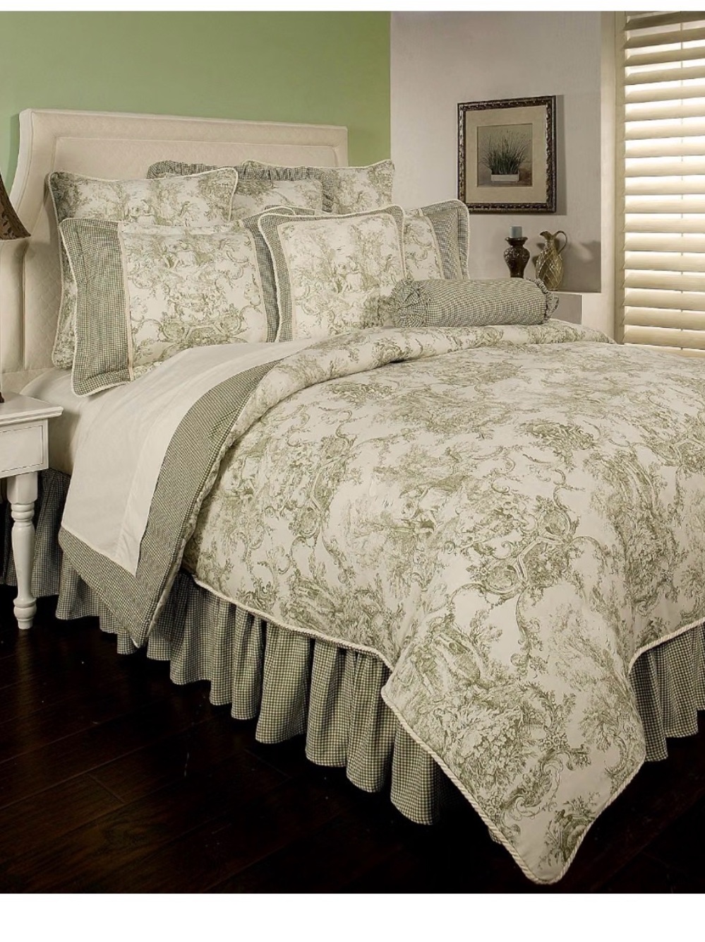 Sherry Kline Home Country Toile Sage 4 piece Comforter Set California King Green